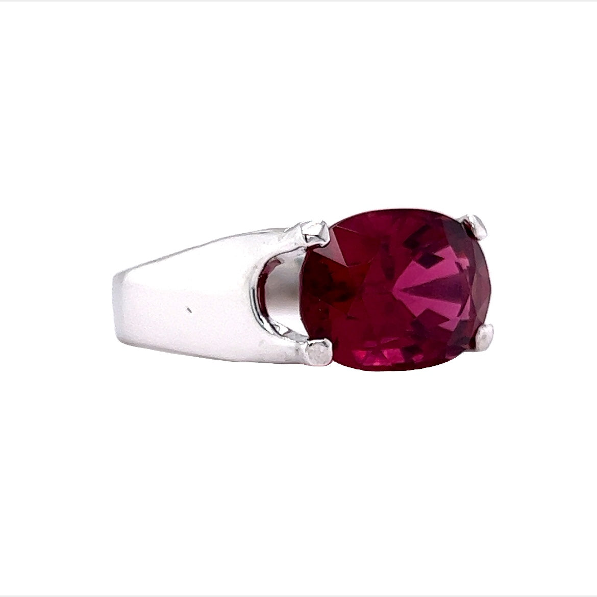 7 Carat Oval Cut Rubellite Tourmaline Cocktail Ring in 18k White Gold