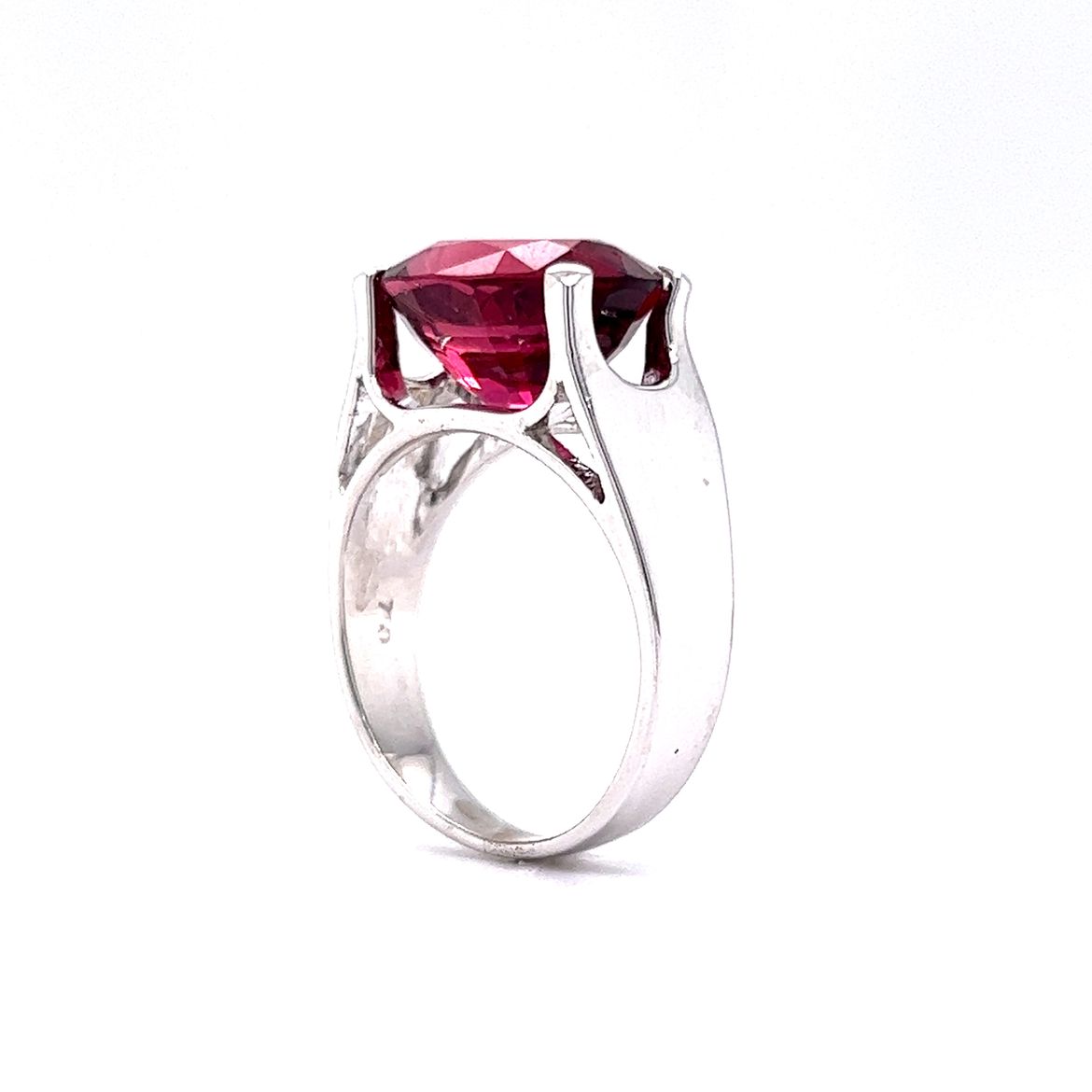 7 Carat Oval Cut Rubellite Tourmaline Cocktail Ring in 18k White Gold