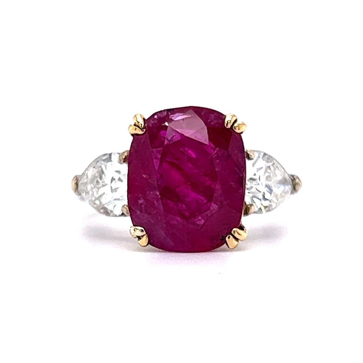 6.16 Cushion Cut Ruby & Pear Cut Diamond in Platinum & Yellow Gold