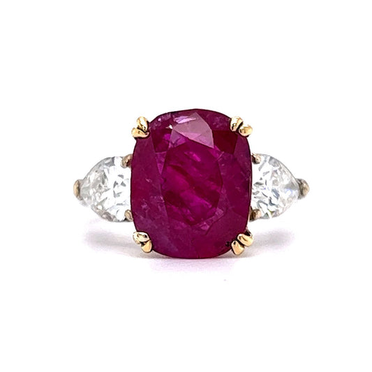 No Heat Ruby & Pear Cut Diamond Ring in 18k & Platinum