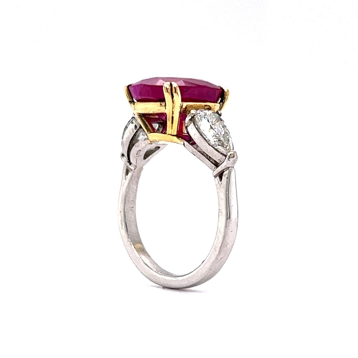 6.16 Cushion Cut Ruby & Pear Cut Diamond in Platinum & Yellow Gold