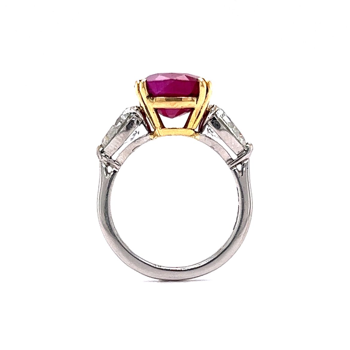 6.16 Cushion Cut Ruby & Pear Cut Diamond in Platinum & Yellow Gold