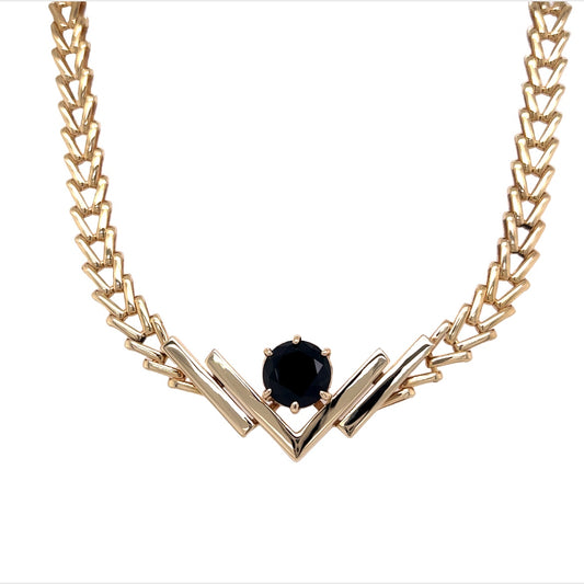 Modern Black Onyx Collar Necklace in 14k Yellow Gold