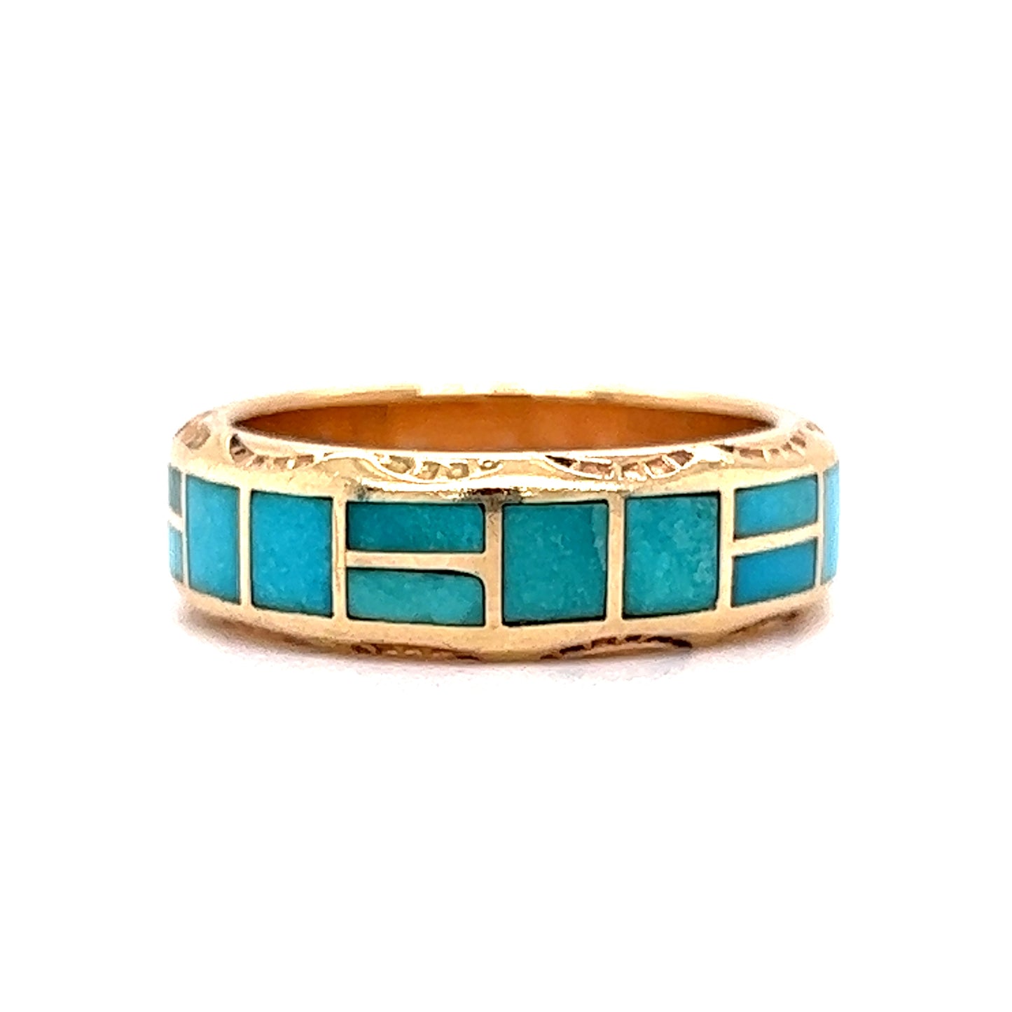 Mid-Century Turquoise Stacking Ring in 14k Yellow Gold