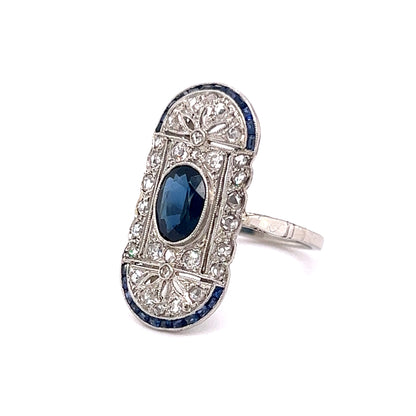 Vintage Filigree Cocktail Ring Art Deco Sapphire in Platinum