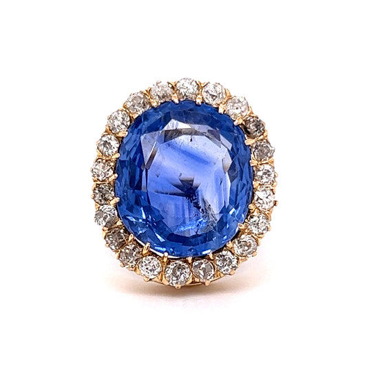 Victorian Ceylon Sapphire & Diamond Cocktail Ring in 18k