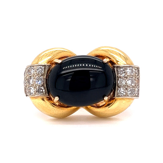 Vintage Onyx & Diamond Cocktail Ring 18k Yellow Gold