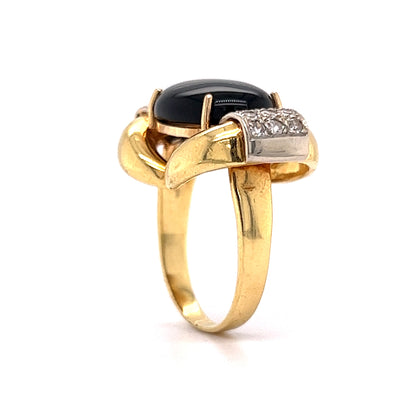 Vintage Onyx & Diamond Cocktail Ring 18k Yellow Gold