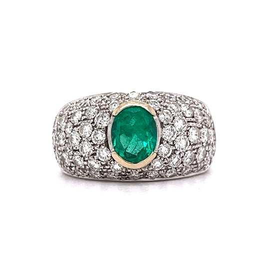 Emerald & Pave Diamond Cocktail Ring in 18k White Gold