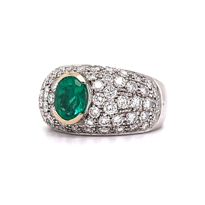 Emerald & Pave Diamond Cocktail Ring in 18k White Gold