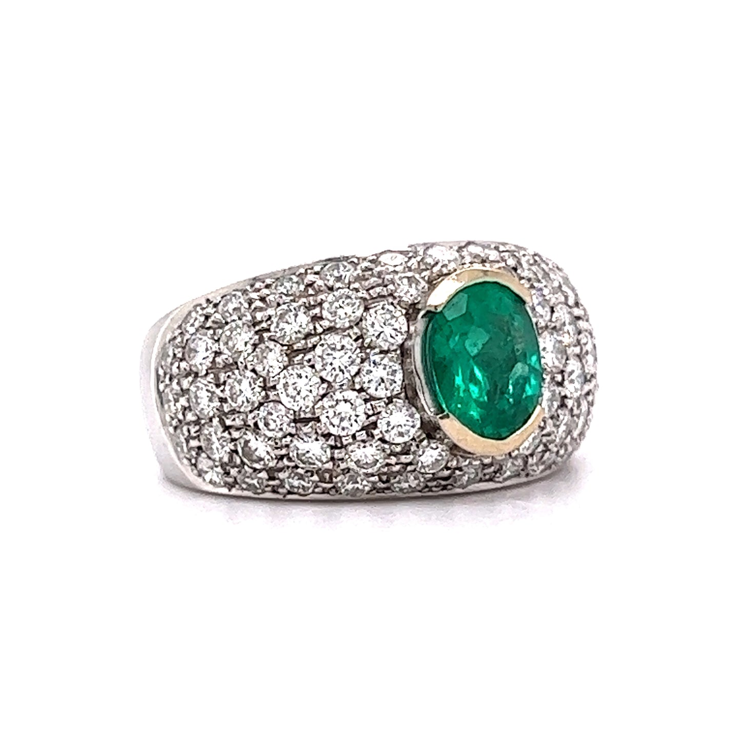 Emerald & Pave Diamond Cocktail Ring in 18k White Gold