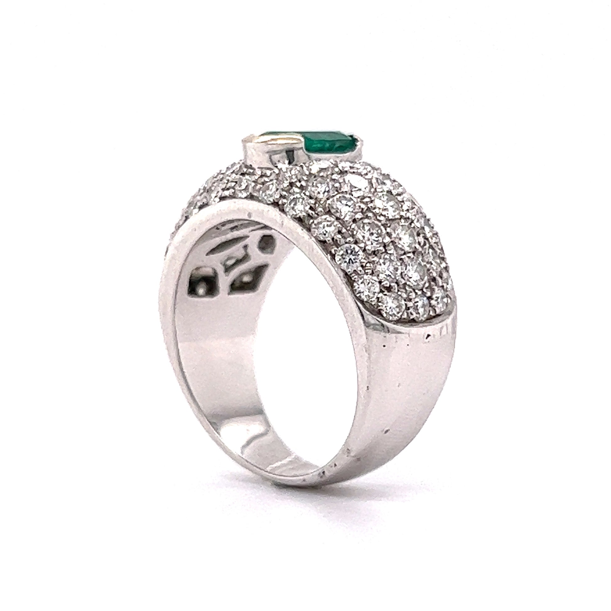 Emerald & Pave Diamond Cocktail Ring in 18k White Gold
