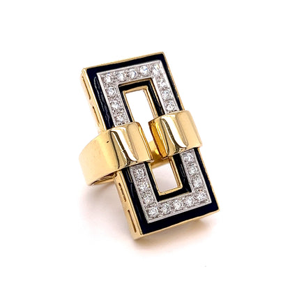 Diamond & Blue Enamel Cocktail Ring 18k Gold