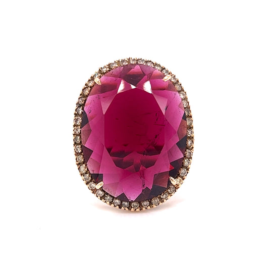 Rubellite & Diamond Cocktail Ring 18k Yellow Gold