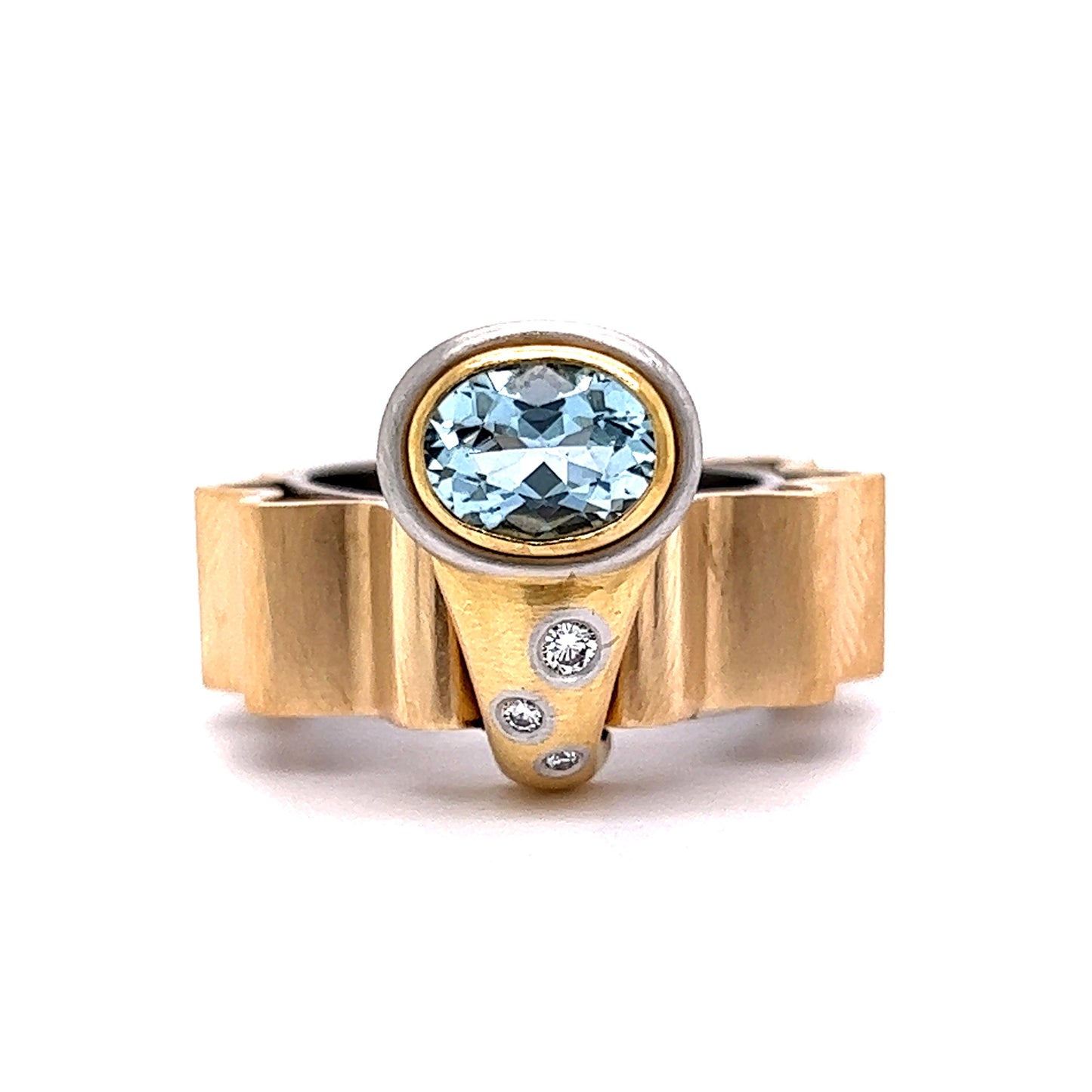 .69 Oval Cut Aquamarine & Diamond Ring in Yellow Gold by Stephanie Lake Design