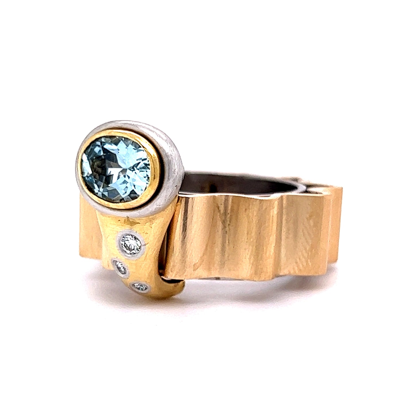 .69 Oval Cut Aquamarine & Diamond Ring in Yellow Gold by Stephanie Lake Design
