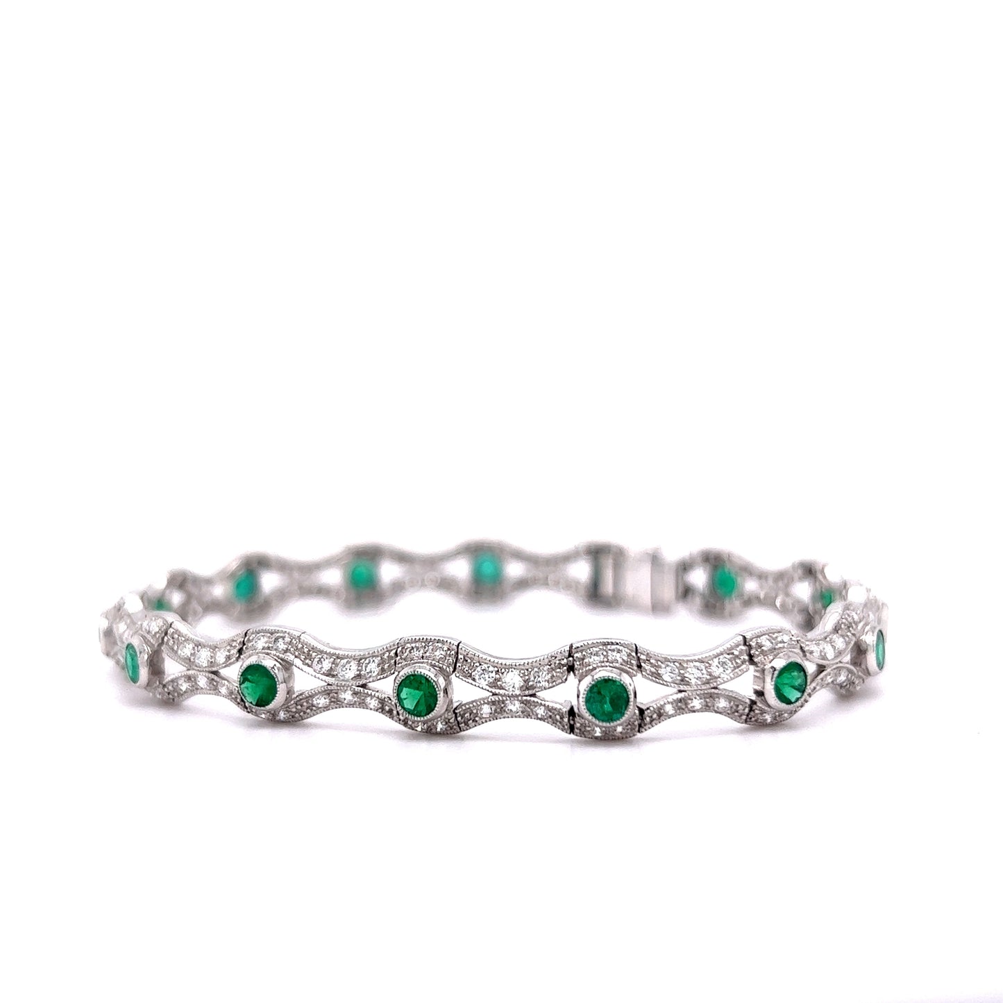 3 Carat Emerald & Diamond Bracelet in 18k White Gold