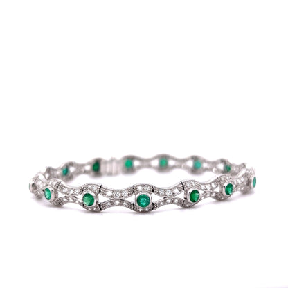 3 Carat Emerald & Diamond Bracelet in 18k White Gold