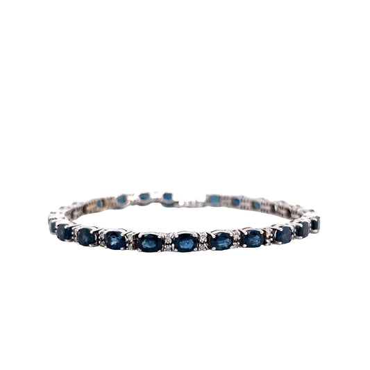 Oval Cut Sapphire & Round Brilliant Cut Diamond Bracelet in 14k White Gold