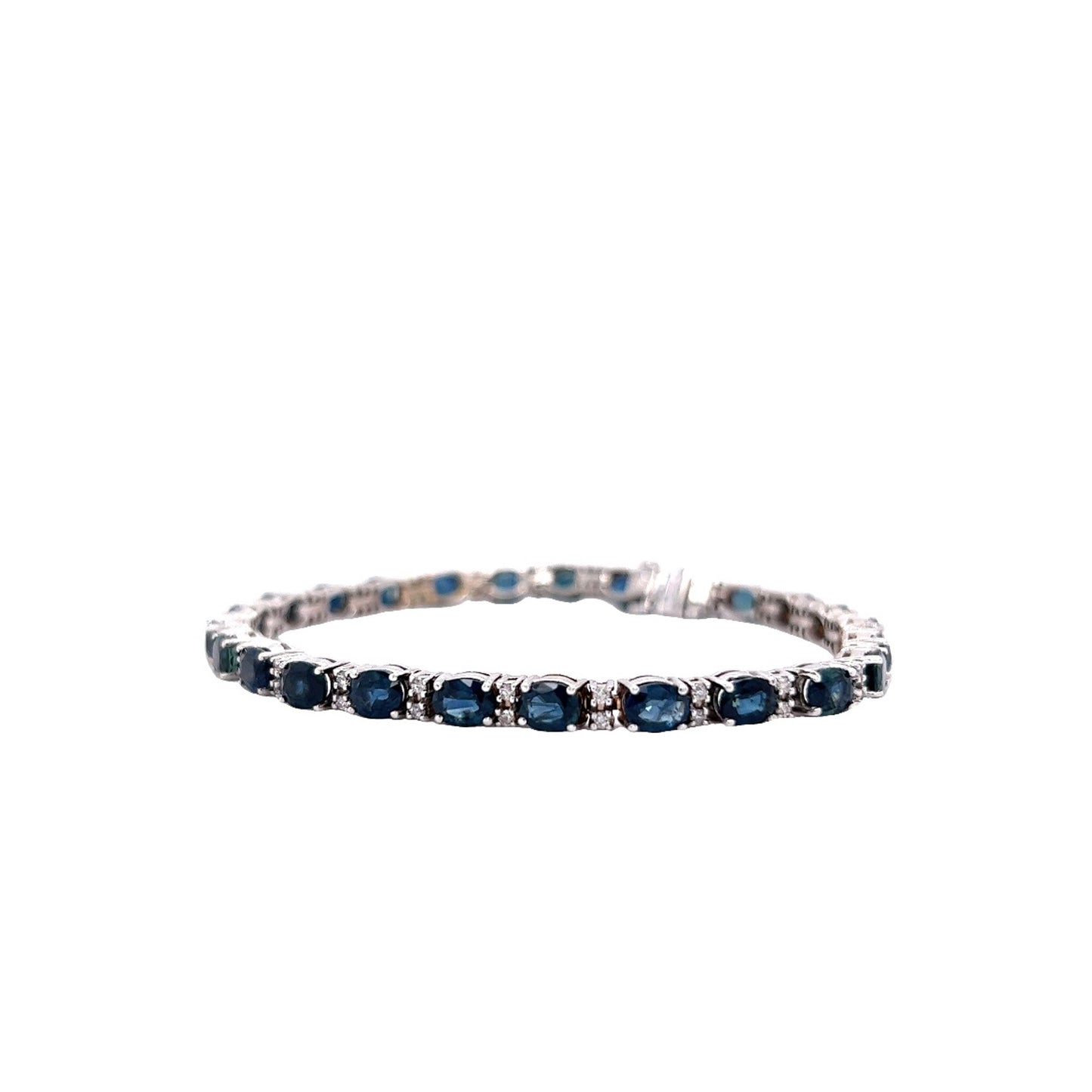 Oval Cut Sapphire & Round Brilliant Cut Diamond Bracelet in 14k White Gold