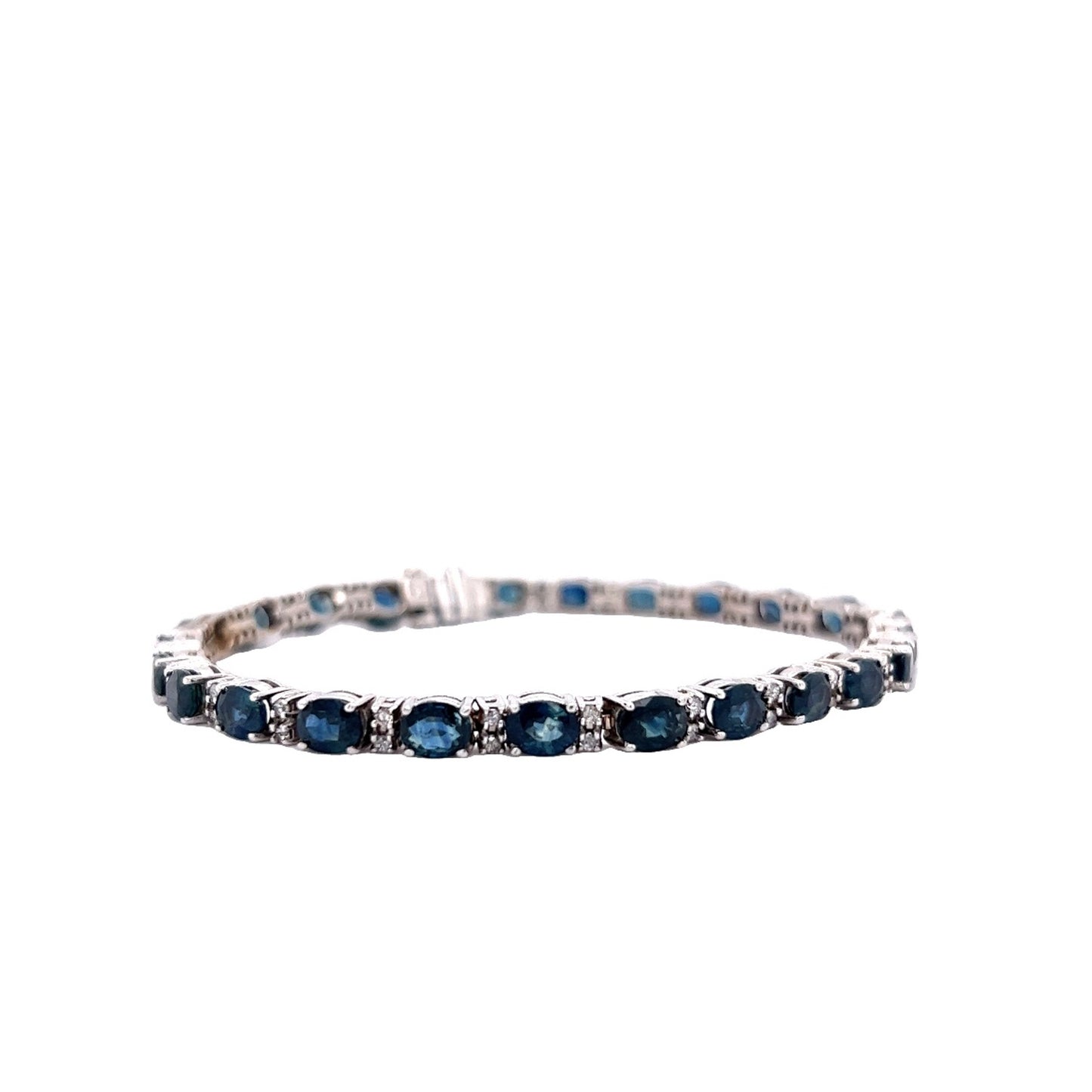 Oval Cut Sapphire & Round Brilliant Cut Diamond Bracelet in 14k White Gold