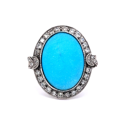 Victorian Turquoise & Diamond Halo Ring in 14k White Gold