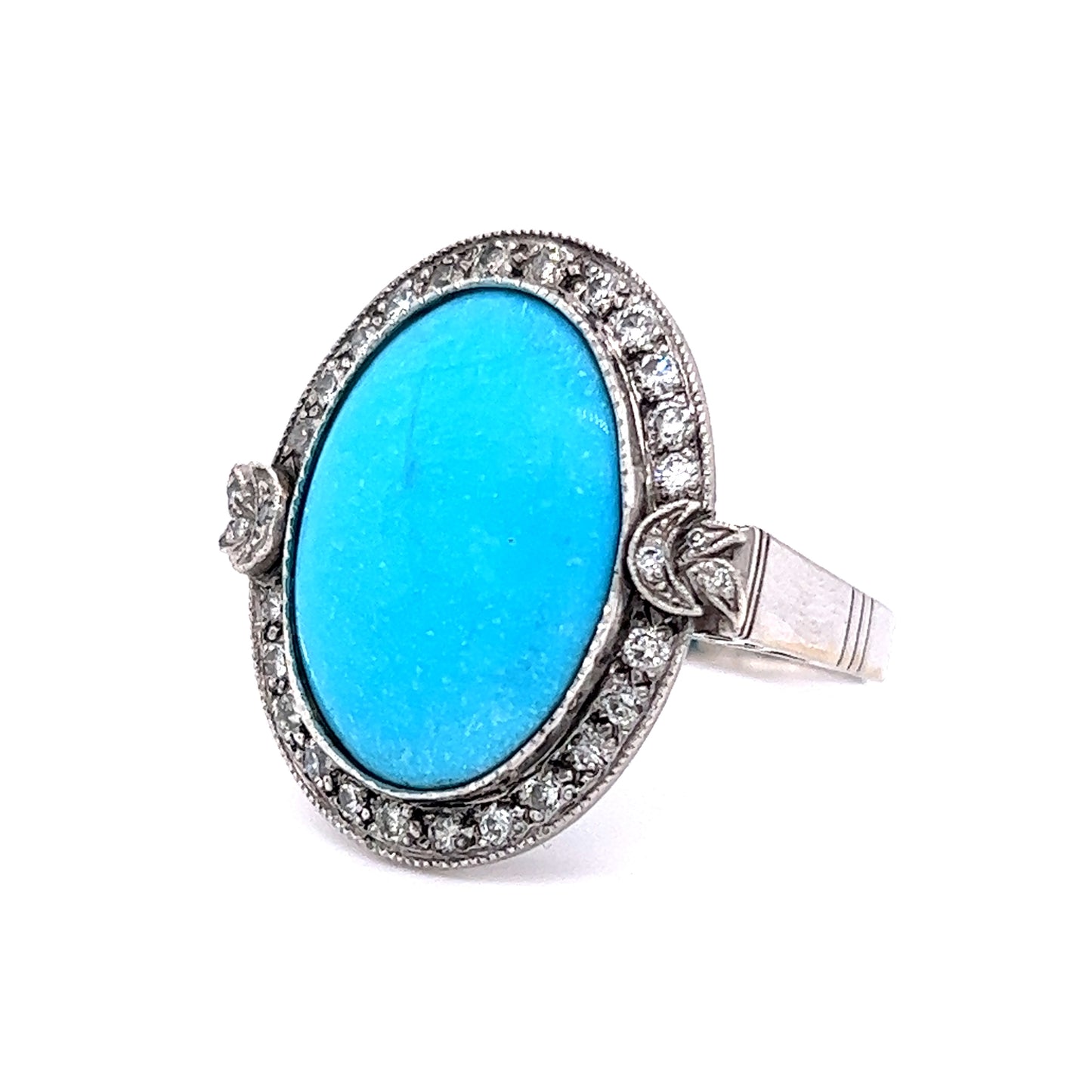 Victorian Turquoise & Diamond Halo Ring in 14k White Gold