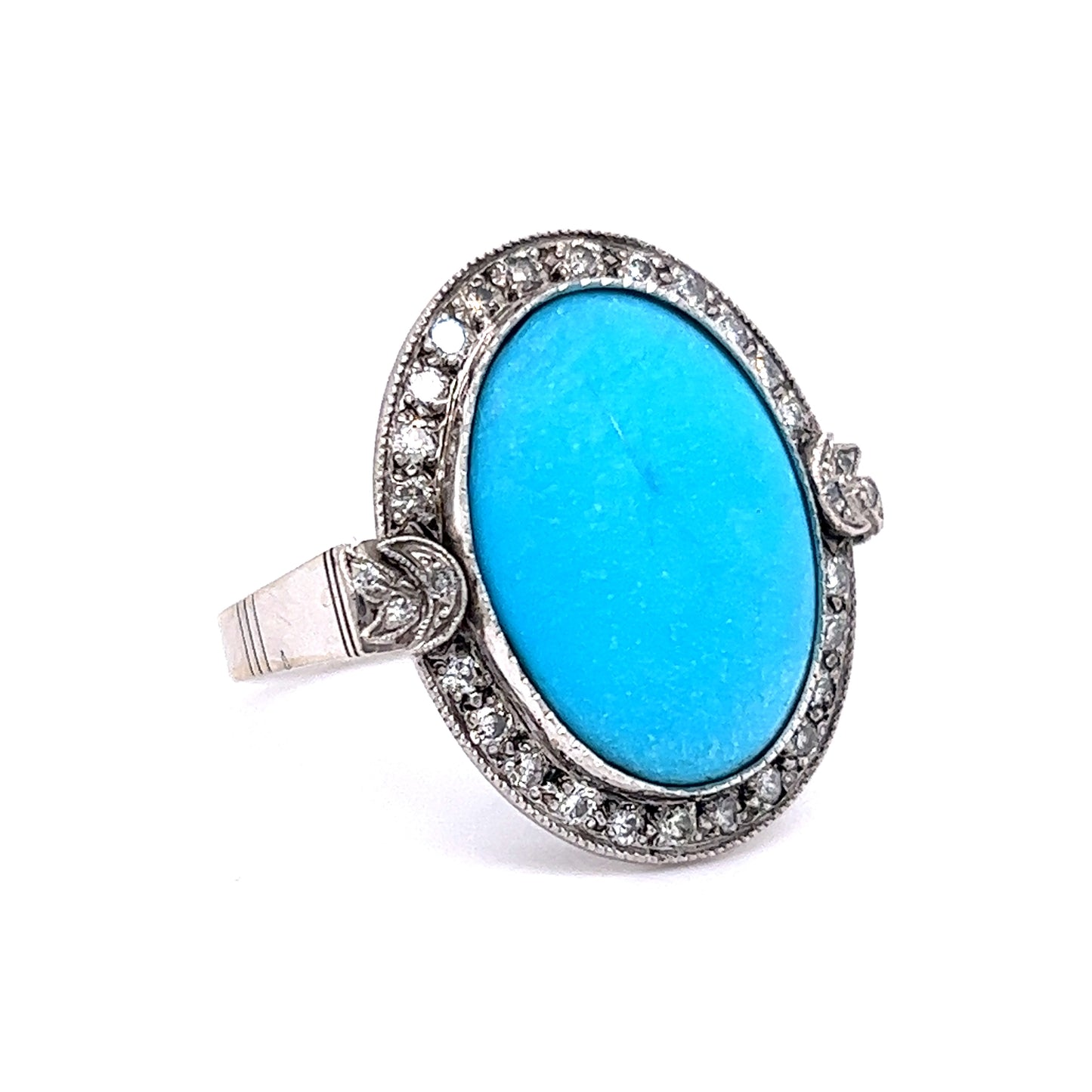 Victorian Turquoise & Diamond Halo Ring in 14k White Gold