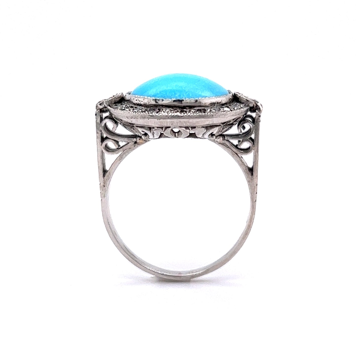 Victorian Turquoise & Diamond Halo Ring in 14k White Gold