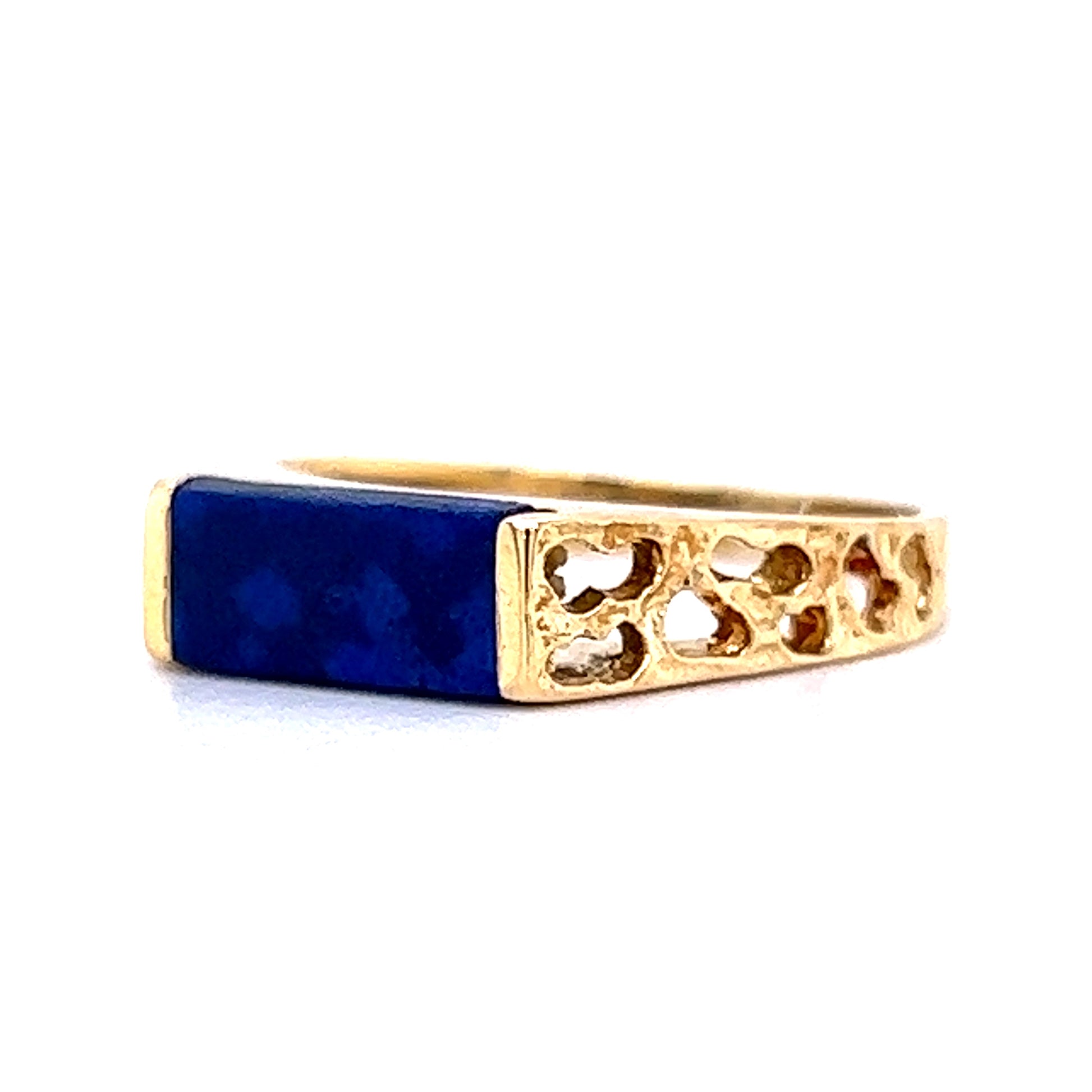 Mid-Century Lapis Ring with Organic Texture in 18k Yellow Gold