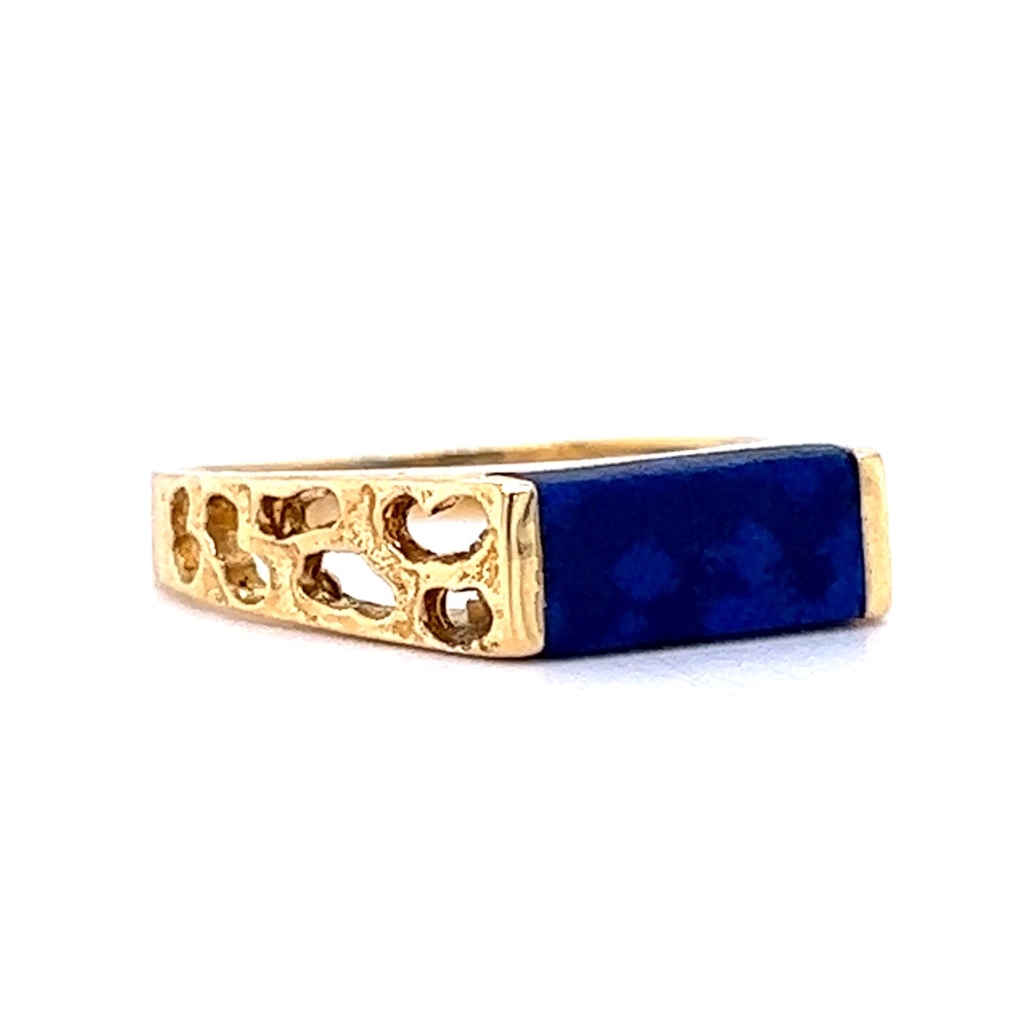 Mid-Century Lapis Ring with Organic Texture in 18k Yellow Gold