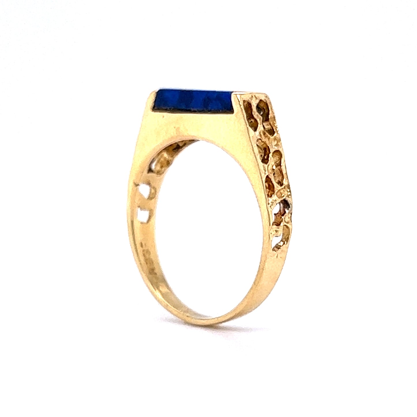 Mid-Century Lapis Ring with Organic Texture in 18k Yellow Gold