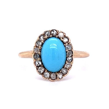 Victorian Turquoise & Diamond Halo Ring in 14k Yellow Gold