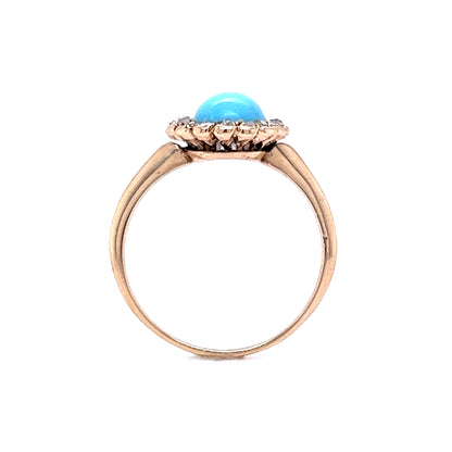 Victorian Turquoise & Diamond Halo Ring in 14k Yellow Gold