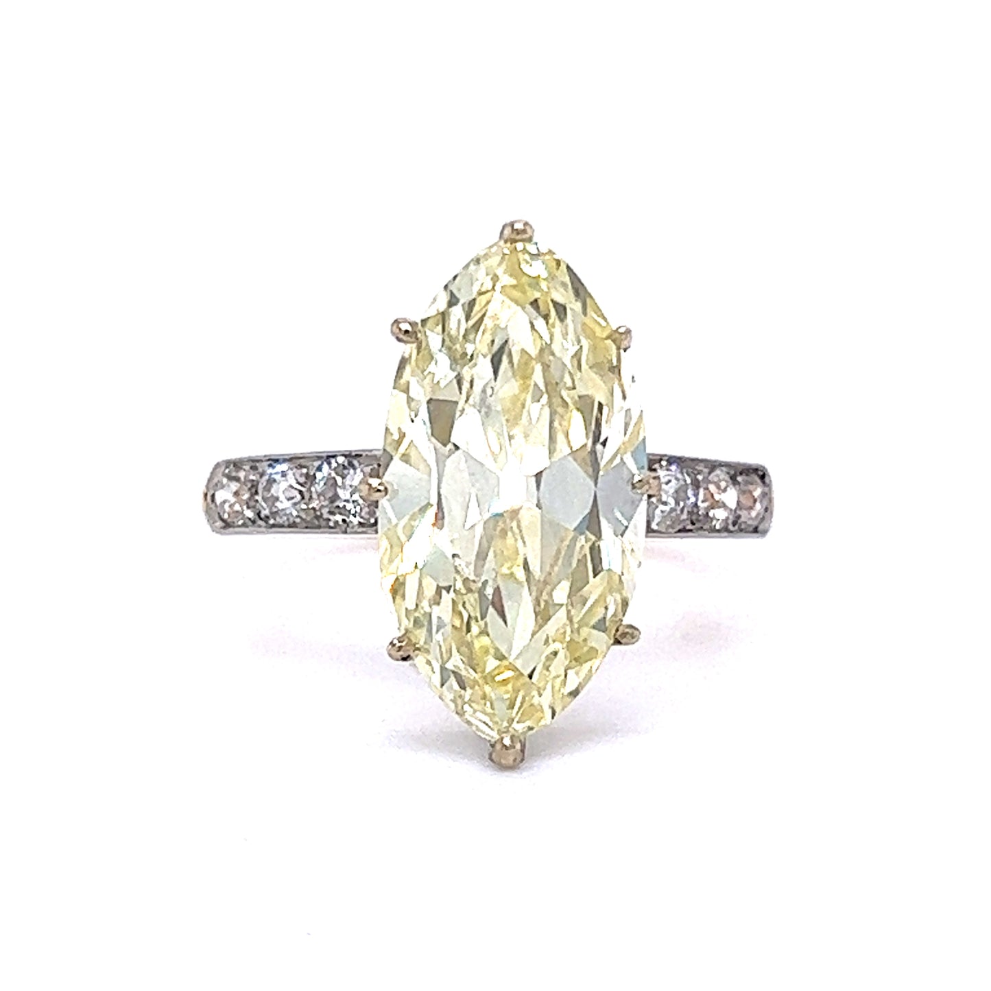 4.39 Marquise Fancy Yellow Diamond Engagement Ring in Platinum & 18k Yellow Gold