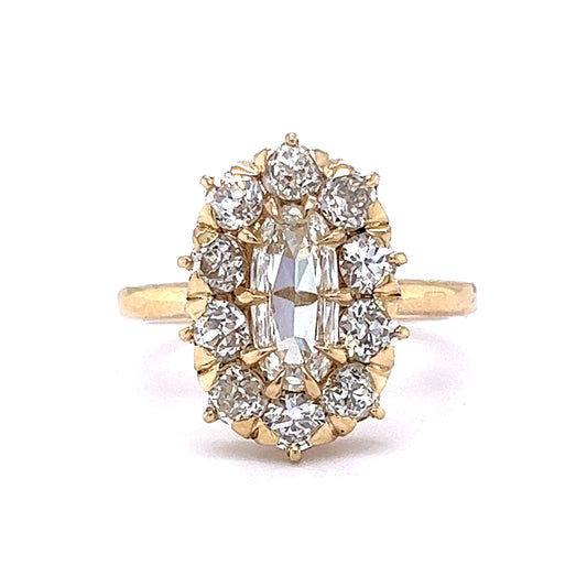 Victorian Inspired Oval Diamond Cluster Engagement Ring in 14k Gold