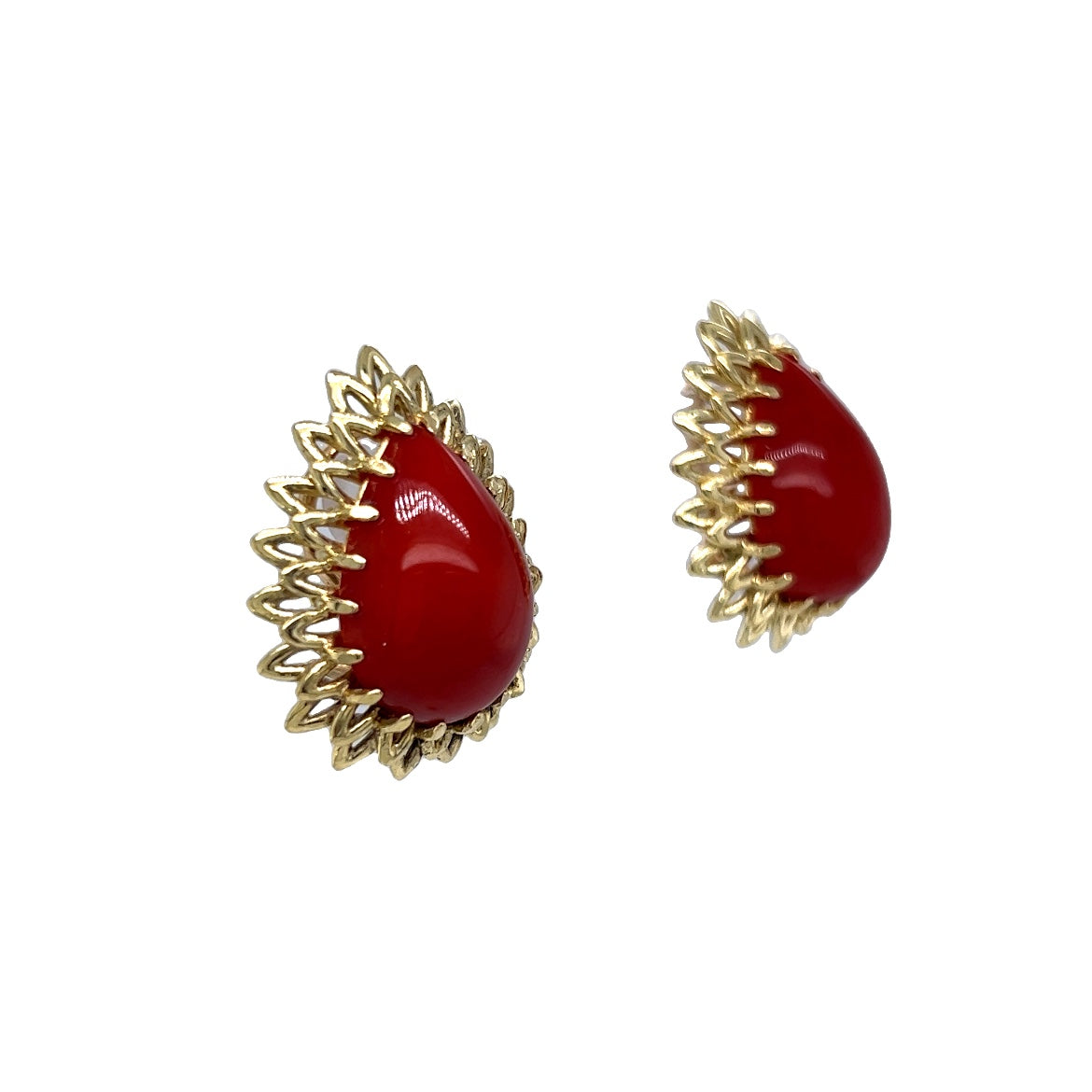 Vintage Cabochon Coral Mid Century Earrings in 18k - Filigree Jewelers