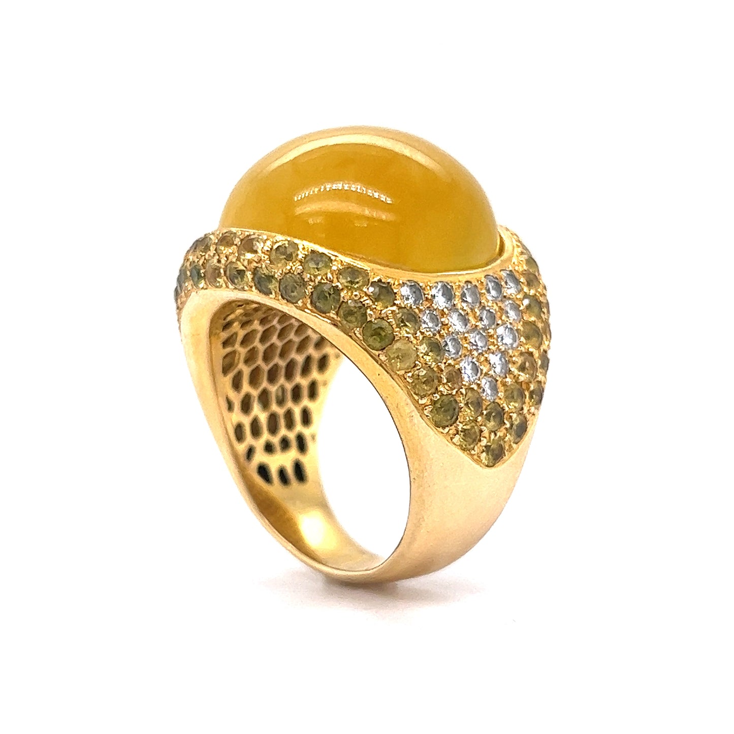 Yellow Jade Cocktail Ring with Diamonds & Yellow Sapphires in 18k