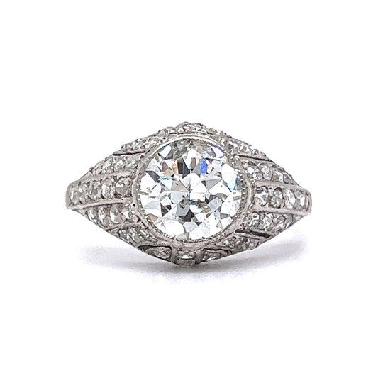 1.95 Old European Cut Diamond Art Deco Engagement Ring in Platinum