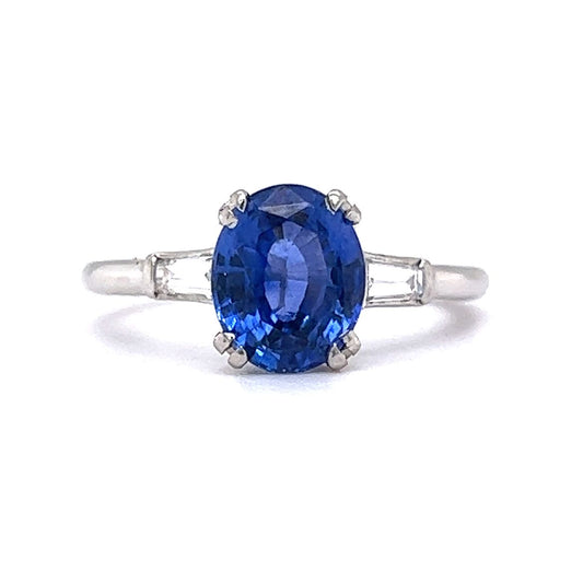 2.18 Natural Blue Sapphire & Diamond Engagement Ring in Platinum