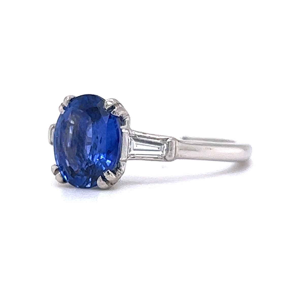 2.18 Natural Blue Sapphire & Diamond Engagement Ring in Platinum