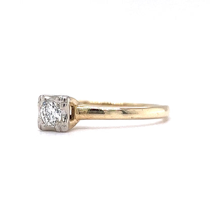 .16 Vintage Retro Diamond Solitaire Engagement Ring in 14k Yellow & White Gold