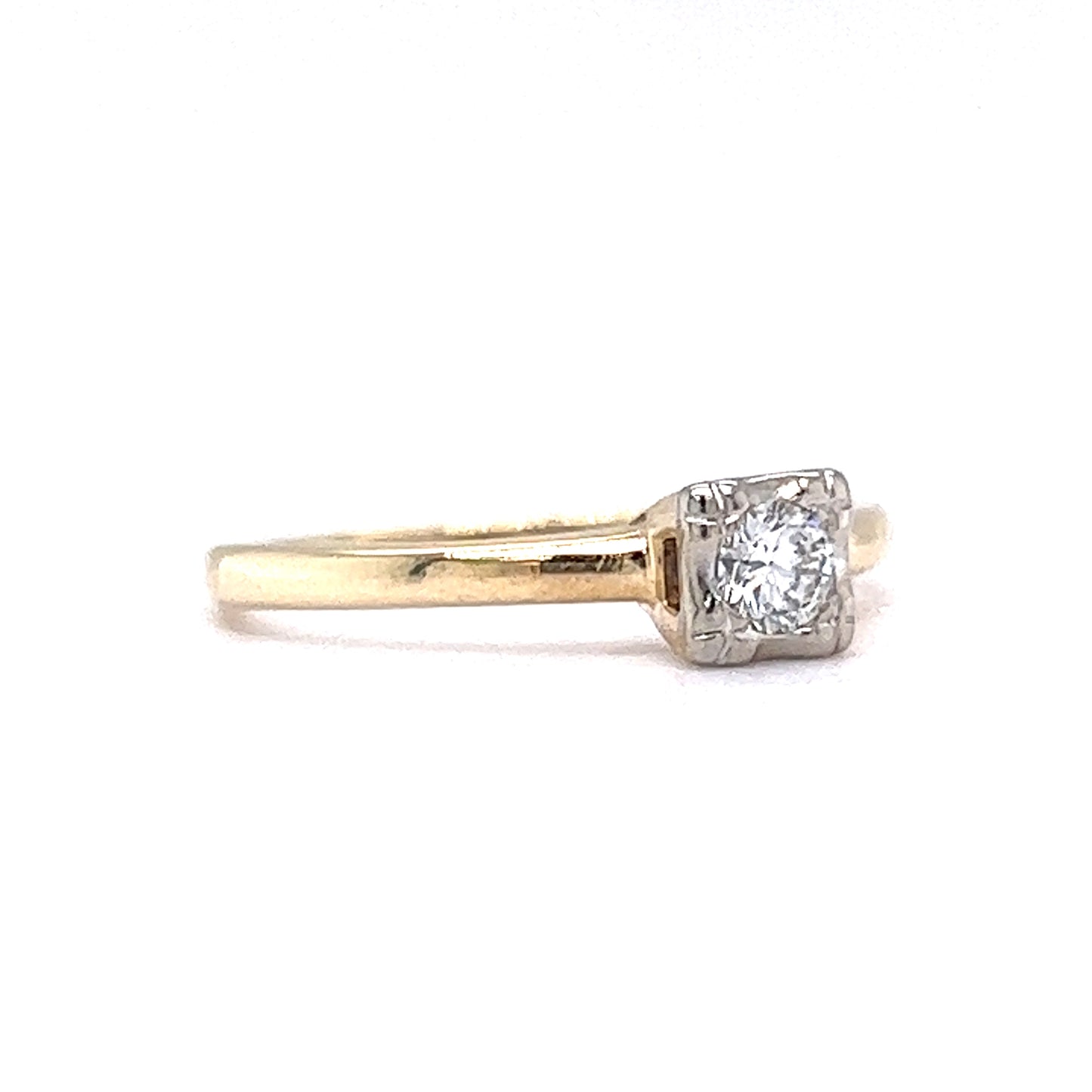 .16 Vintage Retro Diamond Solitaire Engagement Ring in 14k Yellow & White Gold