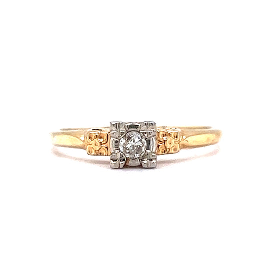 .10 Retro Solitaire Diamond Orange Blossom Engagement Ring in 14k Gold