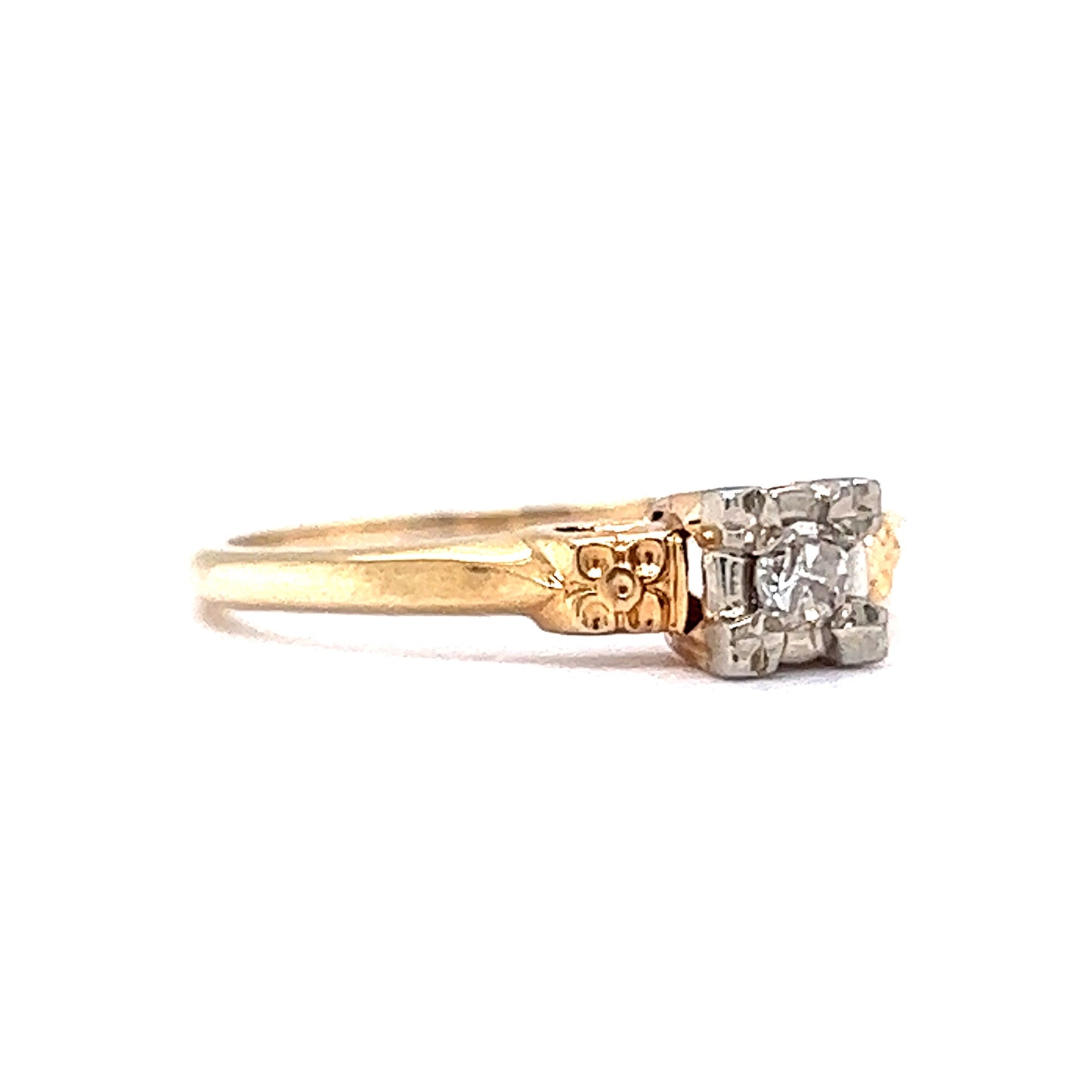 .10 Retro Solitaire Diamond Orange Blossom Engagement Ring in 14k Gold
