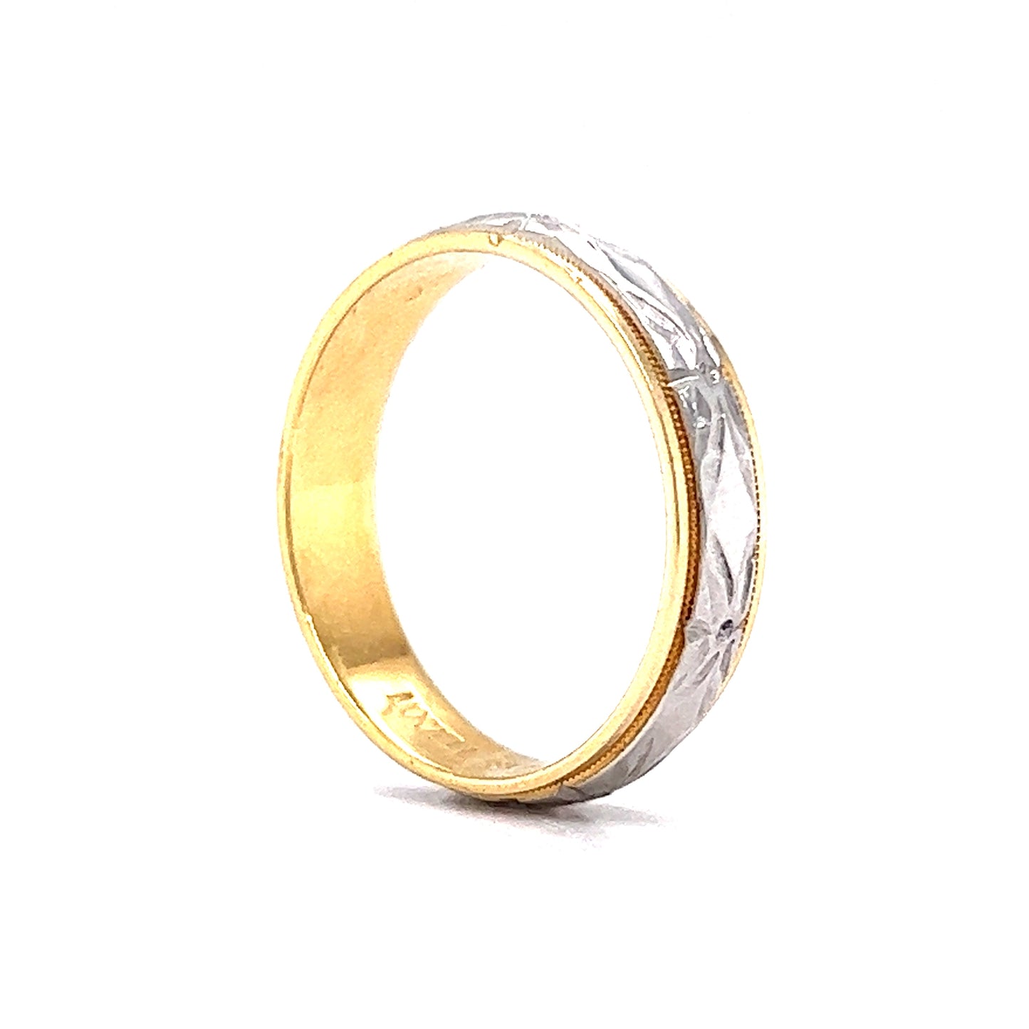 Men's Art Deco Inspired Engraved Wedding Band in Platinum & 18k