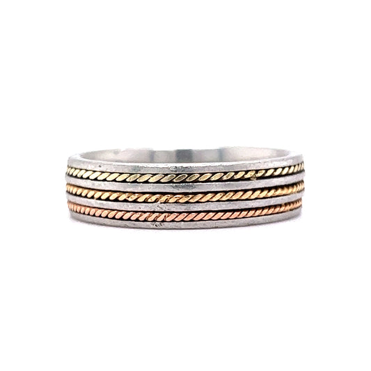 Men's Rope Textured Gold Inlay Wedding Band in Platinum & 14k