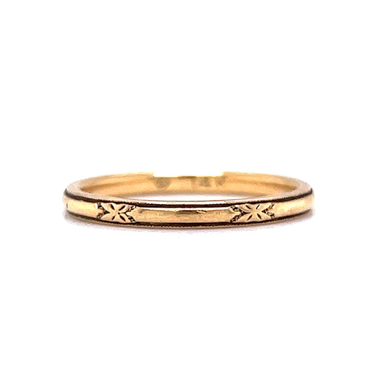 Men's Art Deco Thin Engraved Wedding Band in 14k Yellow Gold