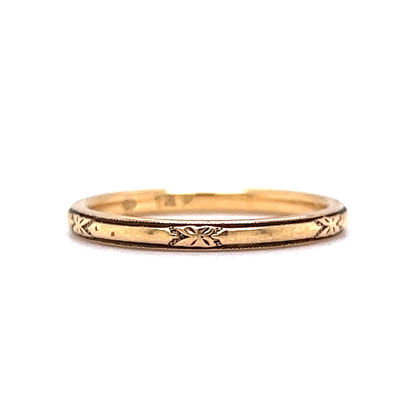 Men's Art Deco Thin Engraved Wedding Band in 14k Yellow Gold