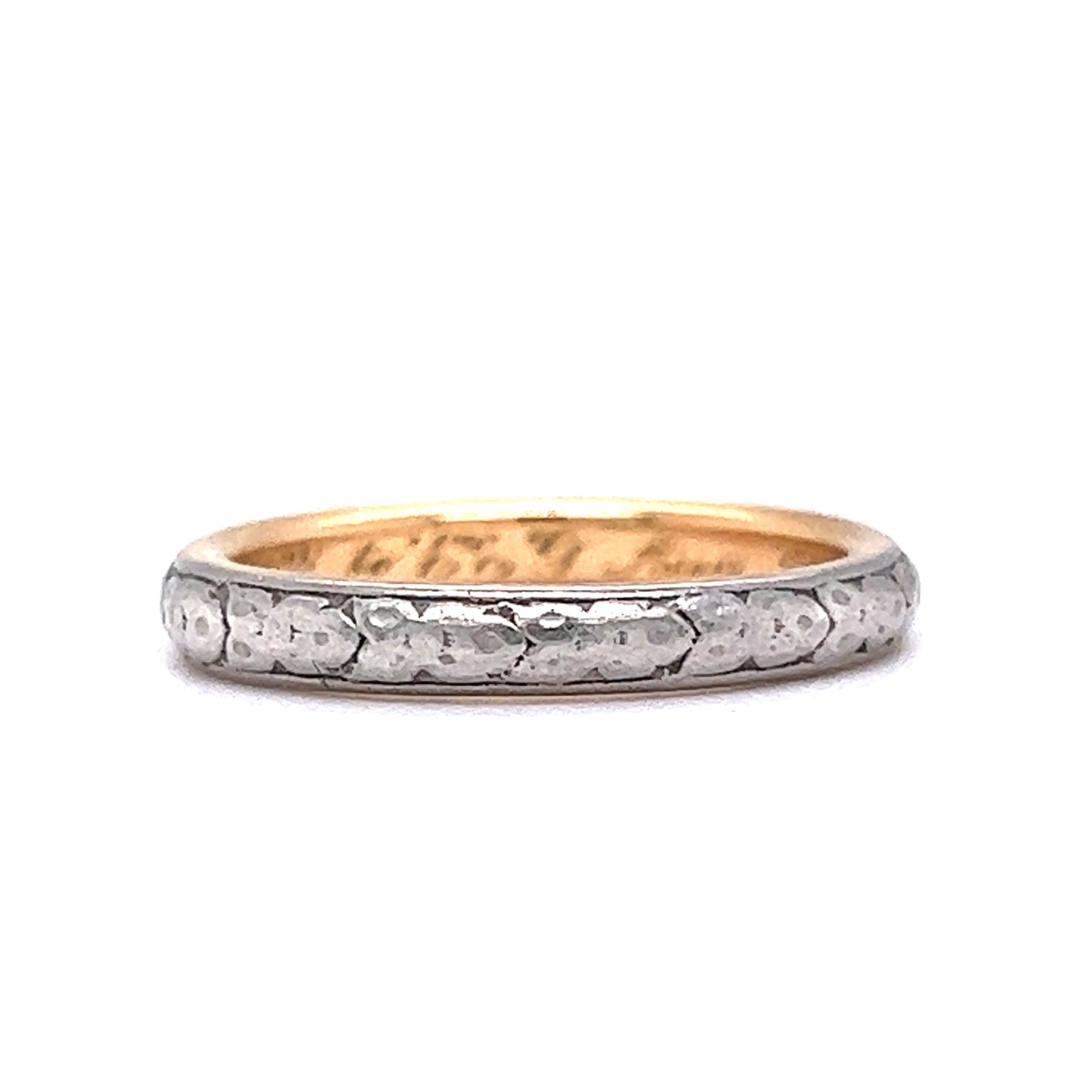 1900's Antique Engraved Wedding Band in 18k White & Yellow Gold